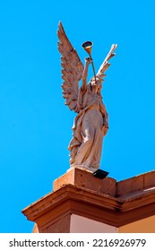 Uberaba, Triângulo Mineiro, Minas Gerais, Brazil. Oct 21, 2022. Sculpture Of An Angel Playing The Trumpet, On Top Of The Church Know As Santuário De Nossa Senhora D'Abadia, In Uberaba City. 