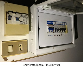 UBON RATCHATHANI, THAILAND - SEPTEMBER 2, 2018: An Accident In A House Where Has Something Wrong About Electricity, And A Circuit Breaker Was Cut.