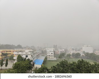 Udaipur, India - August 01 2020: Heavy Rainfall With Dense Clouds Raining Above City