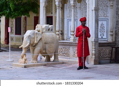 Udaipur, India. August 24, 2017. Guards At The Entrance Of The Citu Palace In Udaipur.