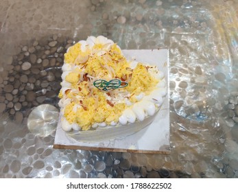 Udaipur, India - July 04 2020: Rasmalai Cake For Wedding Anniversary With Heart Shape