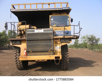 Udaipur, India - June 29, 2020 : A Mines In Dia With Operating Heavy Machinery Equipments And Dump Truck Earthmover.