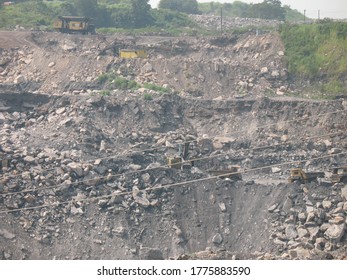 Udaipur, India - June 29, 2020 : A Mines In Dia With Operating Heavy Machinery Equipments And Dump Truck Earthmover.