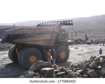 Udaipur, India - June 29, 2020 : A Mines In Dia With Operating Heavy Machinery Equipments And Dump Truck Earthmover.