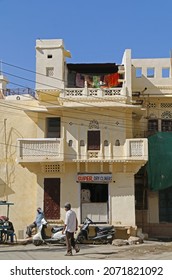 Udaipur, India - March 2020: Colorful streets and house facades and palaces of Udaipur