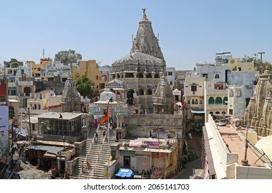 Udaipur, India - March 2020: view on streets and buildings of Udaipur. White city of Rajasthan