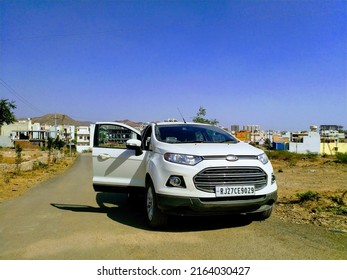 Udaipur, India - March 29 2018: Ford Ecosport Under The Blue Sky - Cinematic Photography