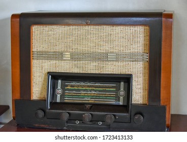 Udaipur, Rjasthan, India - September 4, 2017: Vintage Antique Radio Close Up At City Palace