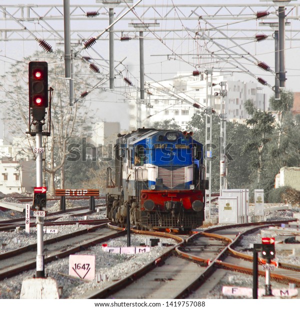 udaipur,rajasthan/india-5june 2019
train engine
on railway station udaipur
city
