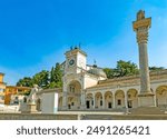 Udine, Friuli, Italy, Piazza della Liberta, clock tower and column with winged venetian lion