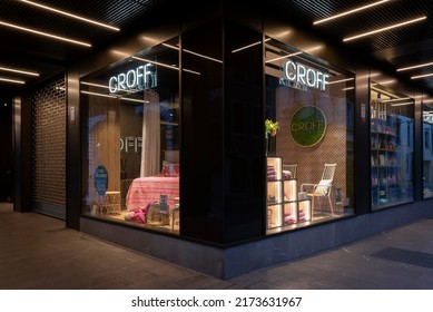 Udine, Italy - July 1, 2022: Croff Window Display On A Italian City Gallery. Modern And Minimal Urban Architecture. 