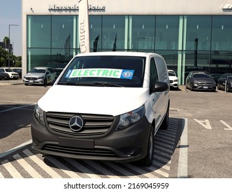 Udine, Italy. June 18, 2022. New E Vito, Full Electric Minivan Developed By Mercedes Benz, Outside The Official Dealership.