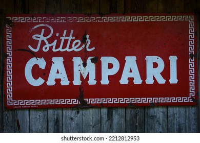 Udine Italy October 08 2022 Old Campari Bitter Sign. Vintage