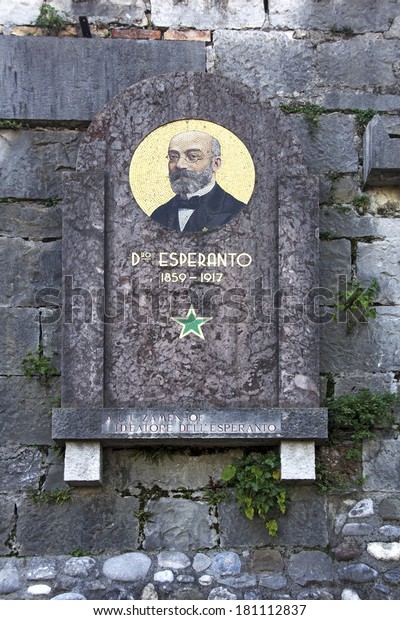 UDINE/ITALY- NOVEMBER 16: Memorial plaque Ludwig Lazarus Zamenhof (1859-1917), on November 16, 2012 in Udine. Zamenhof is inventor of Esperanto, circa 1873.