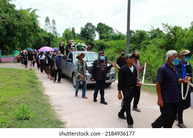 Udon-Thani Province Thailand , July 27 - 2022 : Thai Funeral, Buddhist Ceremony