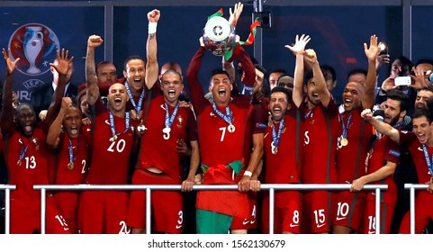 UEFA Euro 2016 Final - Portugal vs France - 
Saint-Denis - Stade de France - 10/07/2016
Cristiano Ronaldo of Portugal lifts the European Championship trophy