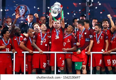 UEFA Euro 2016 Final - Portugal Vs France - 
Saint-Denis - Stade De France - 10/07/2016
Pepe Of Portugal Lifts The European Championship Trophy