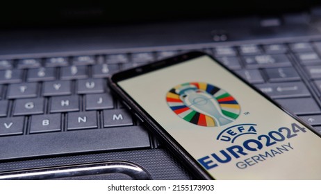 UEFA Euro 2024 Logo Seen Displayed On A Smartphone With Keyboard Background 