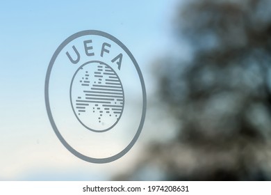 UEFA Logo At The Organization's Headquarters In Nyon Switzerland  On Febraury 28, 2020. 