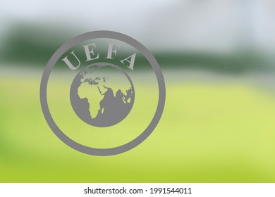 UEFA Logo At The Organization's Headquarters On A Blur Background