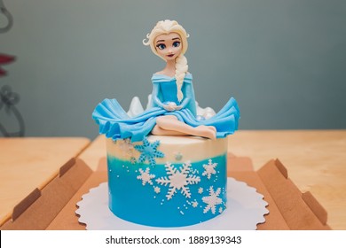 Ufa, Russia, 3 January, 2021: Cake Topper. Edible Fondant Witch Figurine. Doll Princess Cake.