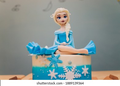 Ufa, Russia, 3 January, 2021: Cake Topper. Edible Fondant Witch Figurine. Doll Princess Cake.