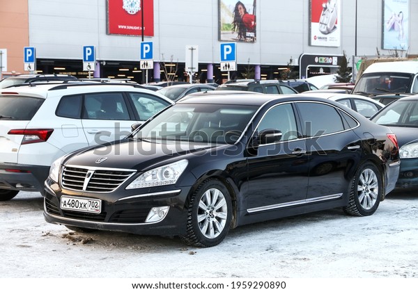 Ufa, Russia - February 21, 2021: Luxury
Korean car Hyundai Equus in the city
street.