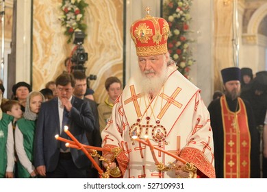 UFA, RUSSIA - JULY 05, 2016: Kirill, Patriarch Of Moscow And All Russia. Liturgy At The Cathedral Of The City Of Ufa 