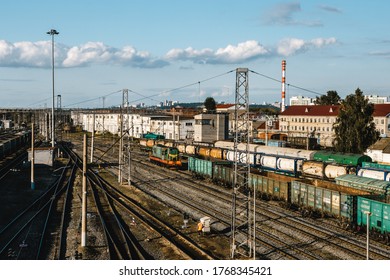 Ufa, Russia June 20, 2020 Top-down View Of A Moving And Standing Freight Train