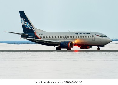 Ufa, Russia - March 15 2017:Boeing 737 Nordavia Ready To Take Off Airport Ufa