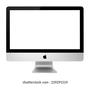 UFA, RUSSIA - MAY 7 , 2014: Photo of new iMac, With OS X Yosemite. iMac - monoblock series of personal computers, created by Apple Inc.