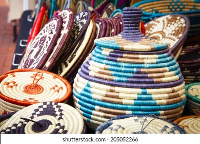 Uganda Basket Display At A Local Market