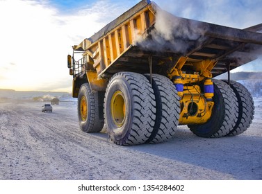 UGLEGORSK, SAKHALIN/RUSSIA - JANUARY 19, 2019: Mining Dump Truck BELAZ 7530 (payload Capacity	220 Mt) At The Coal Mine Near Uglegorsk, Sakhalin Region