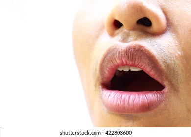 Ugly Asian Man Open Mouth Isolated On White Background