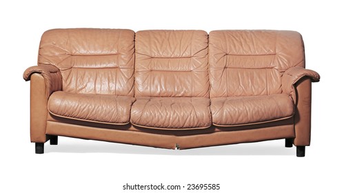 Ugly, Broken And Dirty Couch On White