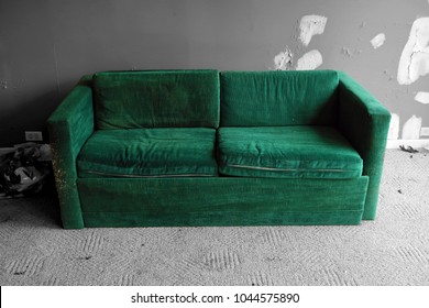 Ugly Old Green Couch. Selective Color.                                