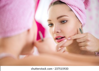 Ugly Problem Skin Girl, Teen Girl Having Pimple