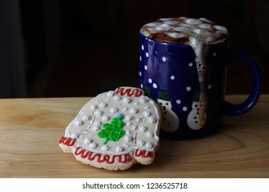 Ugly Sweater Christmas Cookie With Mug Of Hot Chocolate