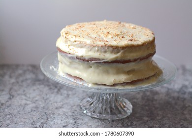 Ugly White Crumble Cake On The Glas Plate.