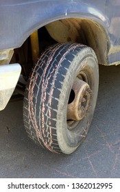 Uh-oh. Move Or Lose It! Truck Tire Chalked In Red By Meter Maid For Illegal Parking.