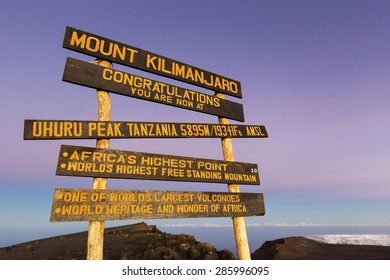 Uhuru Peak (highest Summit) On Mount Kilimanjaro In Tanzania, Africa.