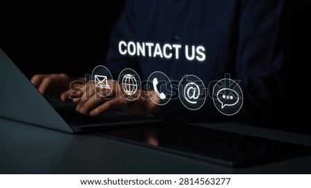 UI concept for contact us section showing icons for email, web, phone, and message. Contact and support icons help streamline business communication and improve customer contact experience. Muxer