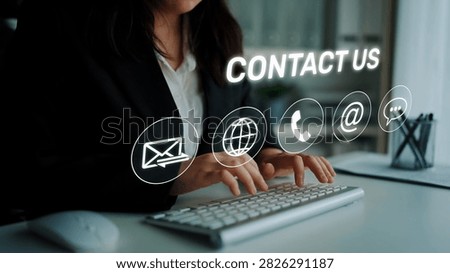 UI concept for contact us section showing icons for email, web, phone, and message. Contact and support icons help streamline business communication and improve customer contact experience. Muxer