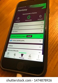 UK - August 9, 2019 : Fantasy Premier League FPL App Opened On IPhone.