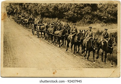 UK - CIRCA 1917: Reproduction of antique postcard shows British Royal Artillery, European War, 1914, circa 1917
