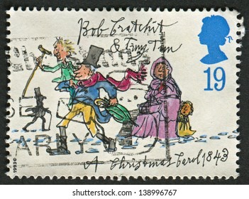 UK - CIRCA 1993: A Stamp Printed In UK Shows Image Of The Bob Cratchit And Tiny Tim , Circa 1993.