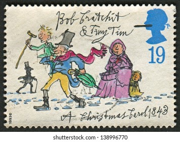 UK - CIRCA 1993: A Stamp Printed In UK Shows Image Of The Bob Cratchit And Tiny Tim , Circa 1993.