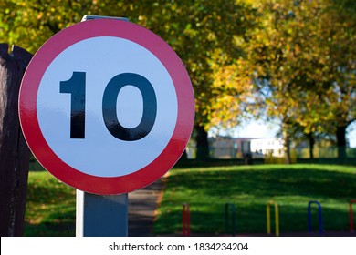 UK Circular Road Sign Ten Miles Per Hour Speed Limit, 10mph