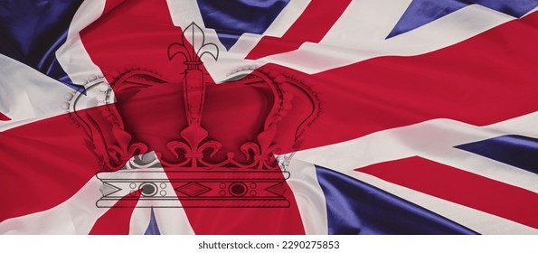 UK. coronation of the monarch Charles. Crown of Great Britain on the background of the flag, National holiday of the coronation of the monarch - Shutterstock ID 2290275853