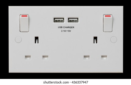 UK Double Plug Socket With Built In USB Charger